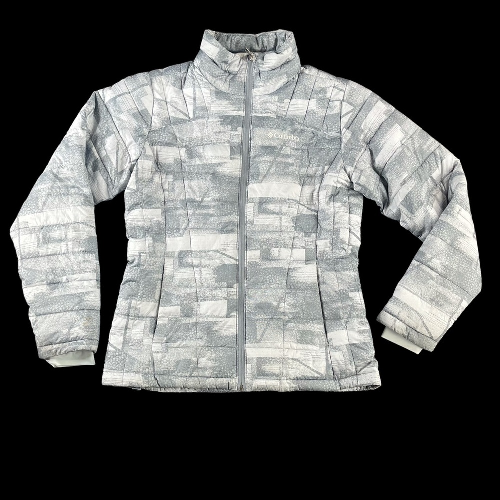 Columbia Gray Down Puffer Thermal Coil Long Sleeve Winter Jacket Coat Sz S. Y